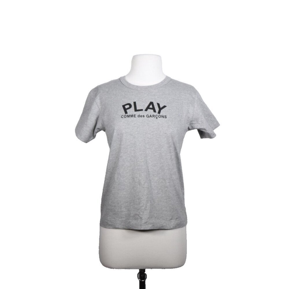 PLAY Comme des Garcons Womens Small Grey Crew Neck T Shirt Short Sleeve Graphic
